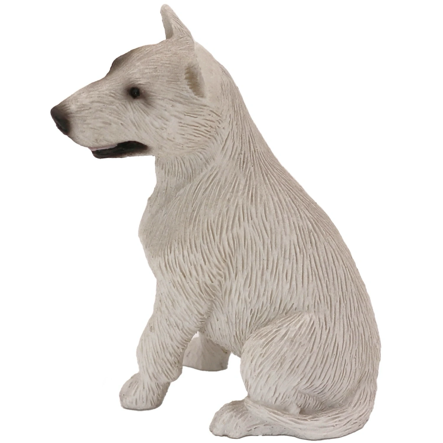 White Bull Terrier dog figurine for cremation urn, side view