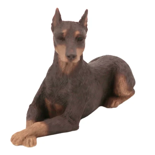 Ears up red Doberman Pinscher dog figurine for cremation urn, front view