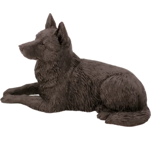 Black German Shepherd dog figurine for cremation urn, side view