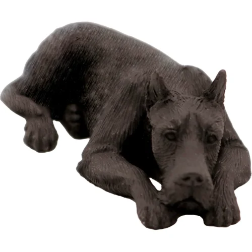 Laying black Great Dane dog figurine for cremation urn, front view