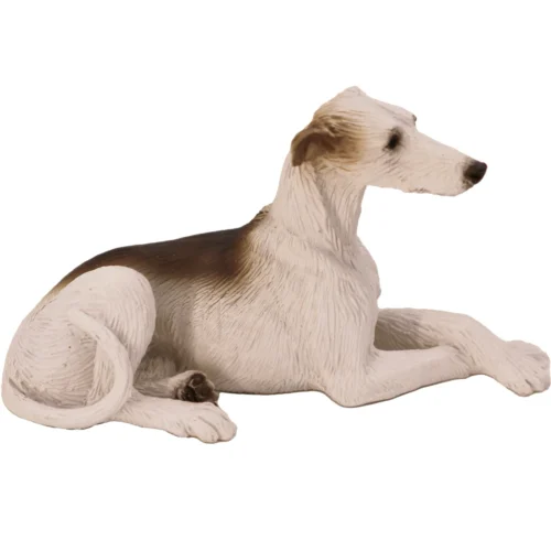 Brindle and white Greyhound dog figurine for cremation urn, side view