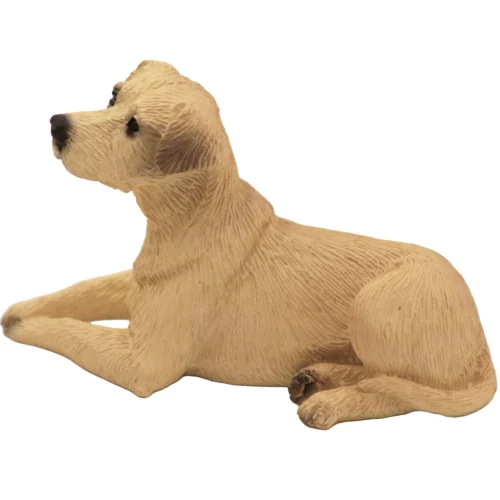 Laying yellow Labrador Retriever dog figurine for cremation urn, side view
