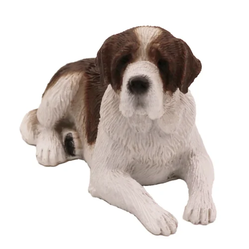 Laying Saint Bernard dog figurine for cremation urn, front view