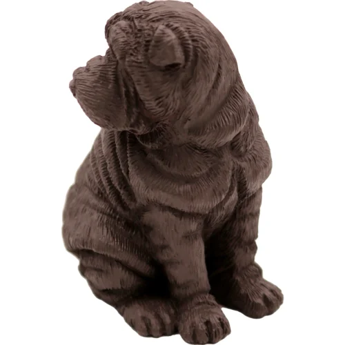 Sitting chocolate Shar Pei dog figurine for cremation urn, side view