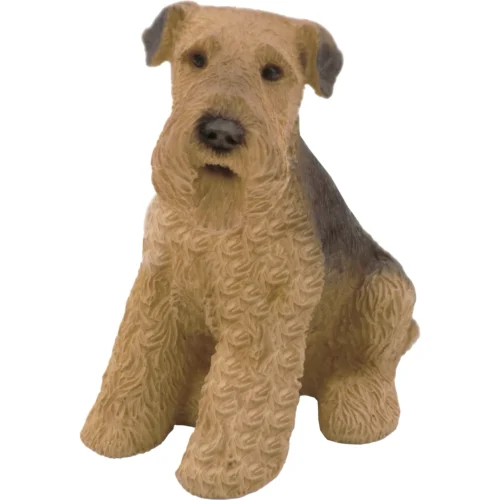 Sitting liver Airedale Terrier dog figurine for cremation urn, front view