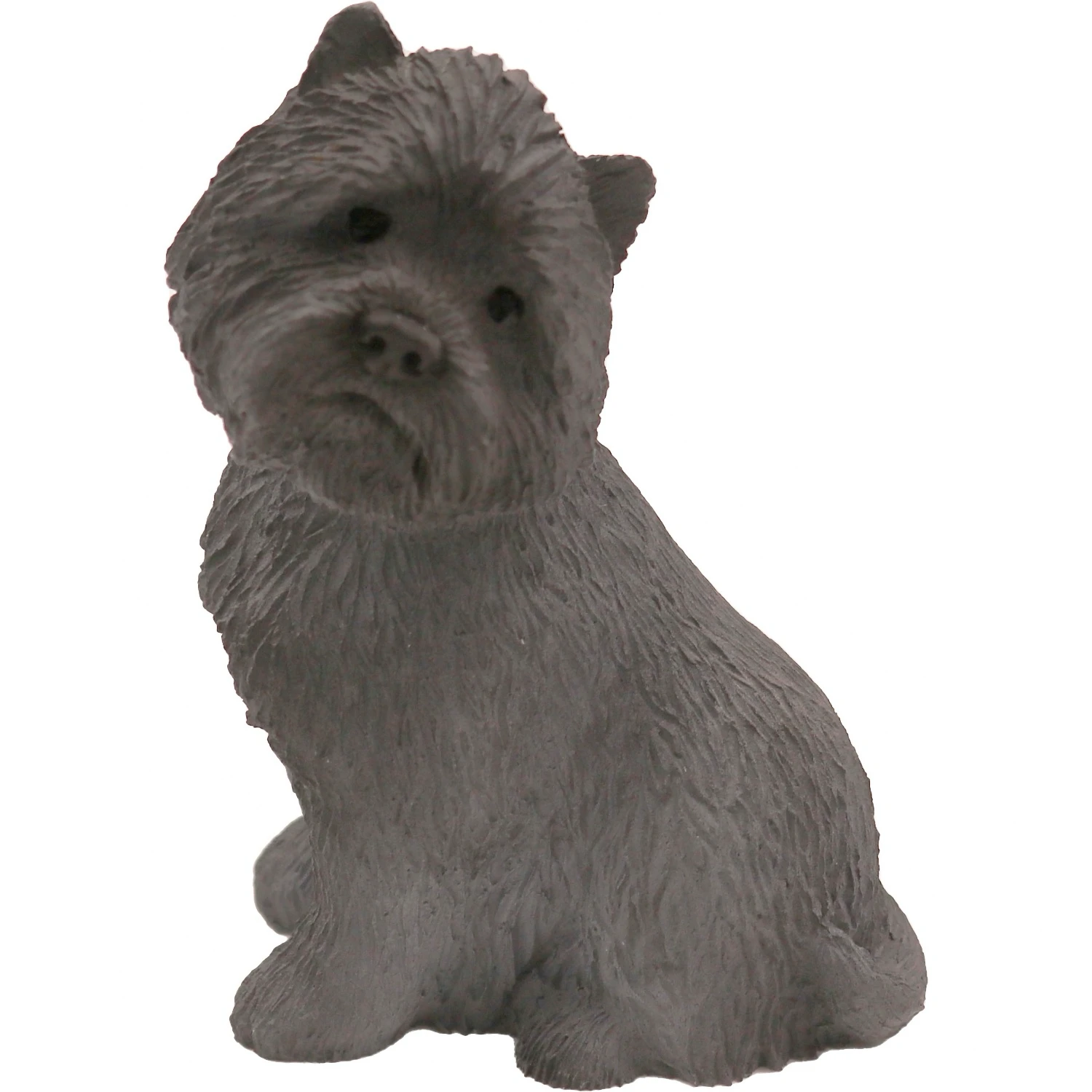Sitting gray Cairn Terrier dog figurine for cremation urn, front view