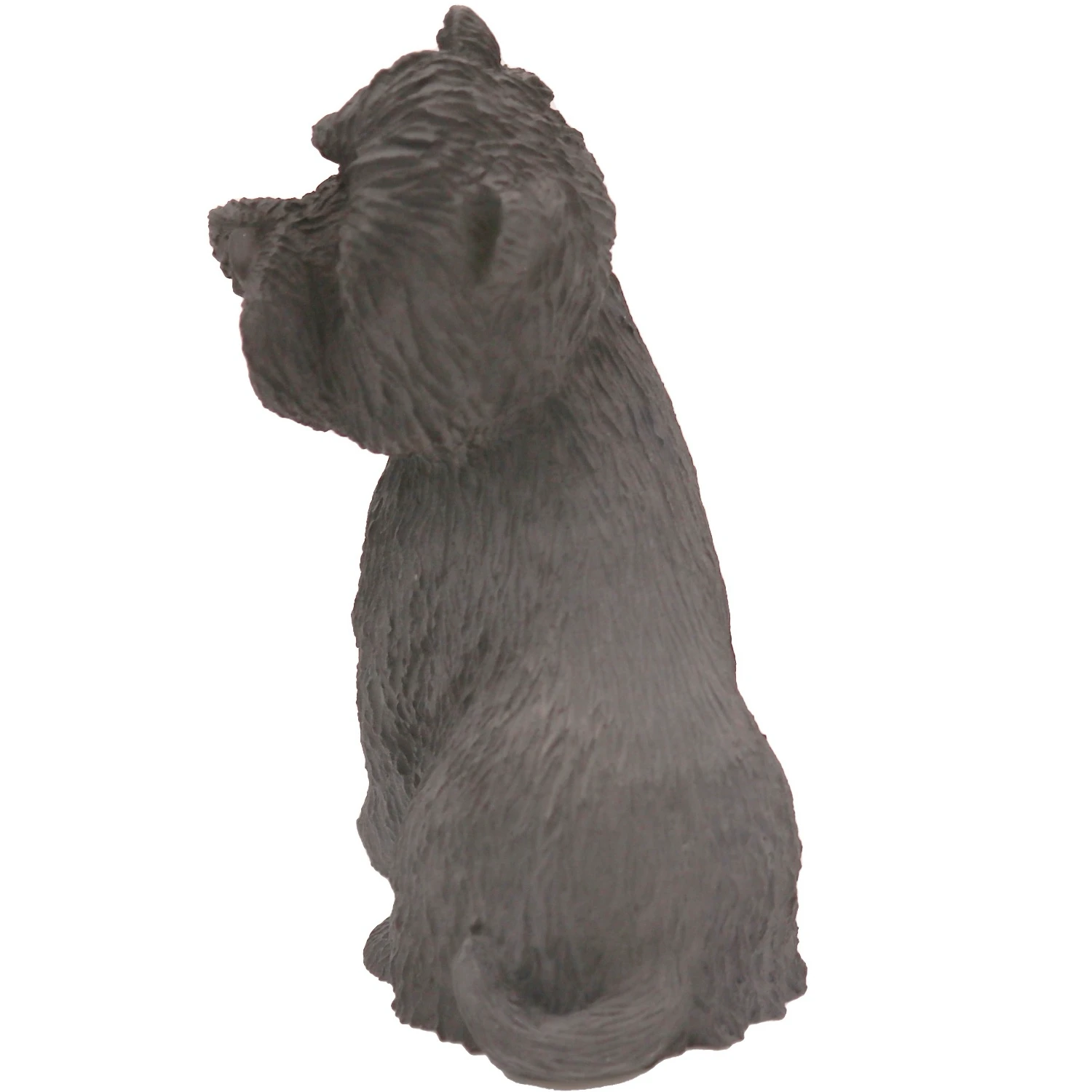 Sitting gray Cairn Terrier dog figurine for cremation urn, side view