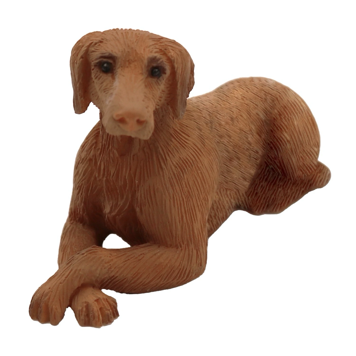 Laying Vizsla dog figurine for cremation urn, front view