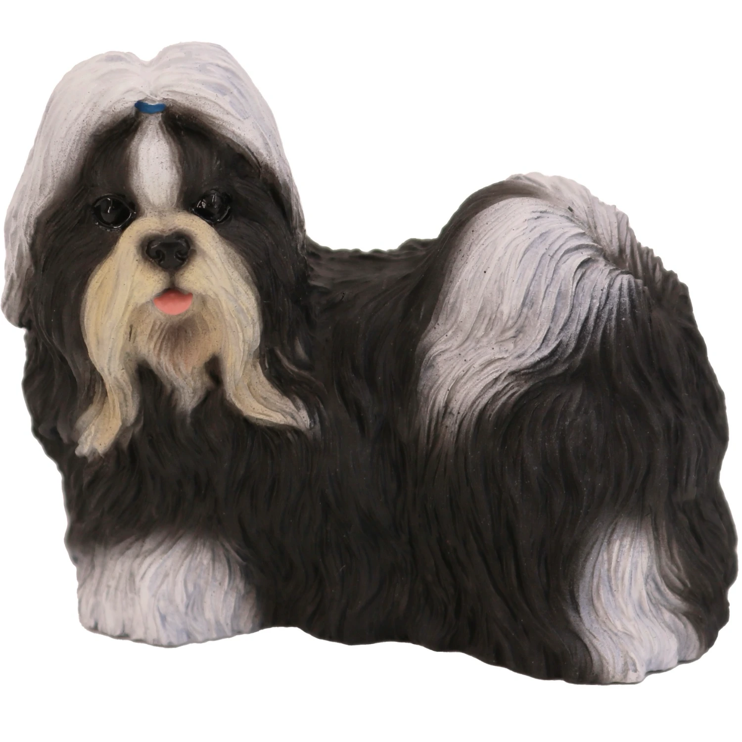 Black and white Shih Tzu front view dog figurine for cremation urn