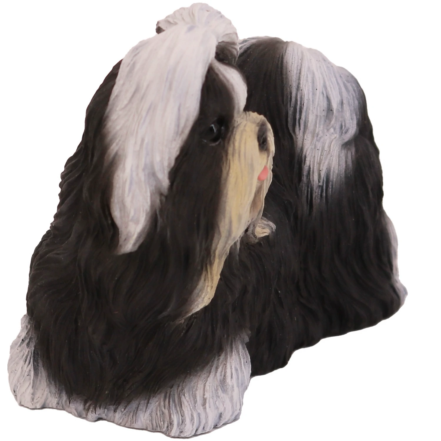 Black and white Shih Tzu side view dog figurine for cremation urn