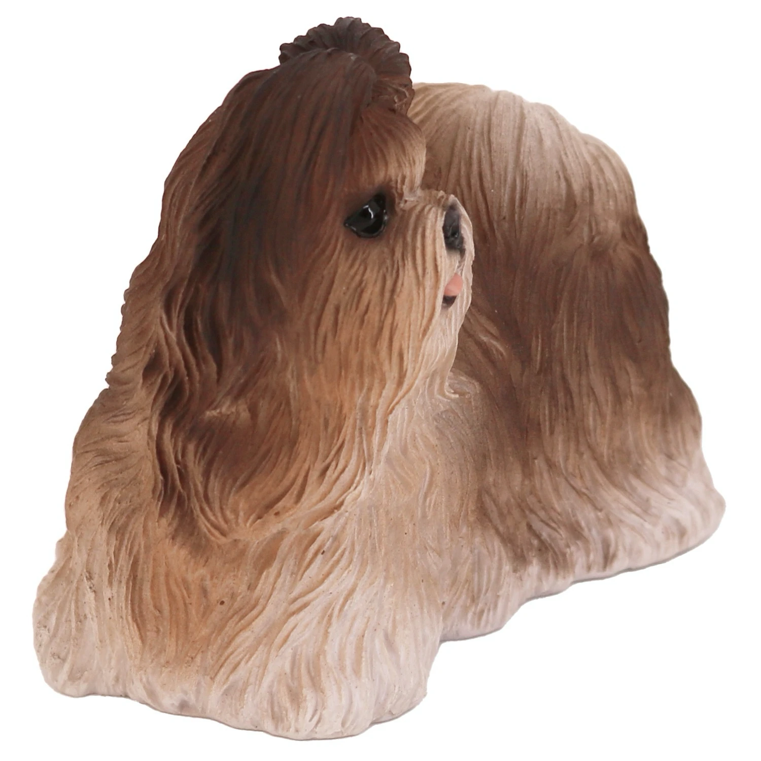 Red and white Shih Tzu side view dog figurine for cremation urn