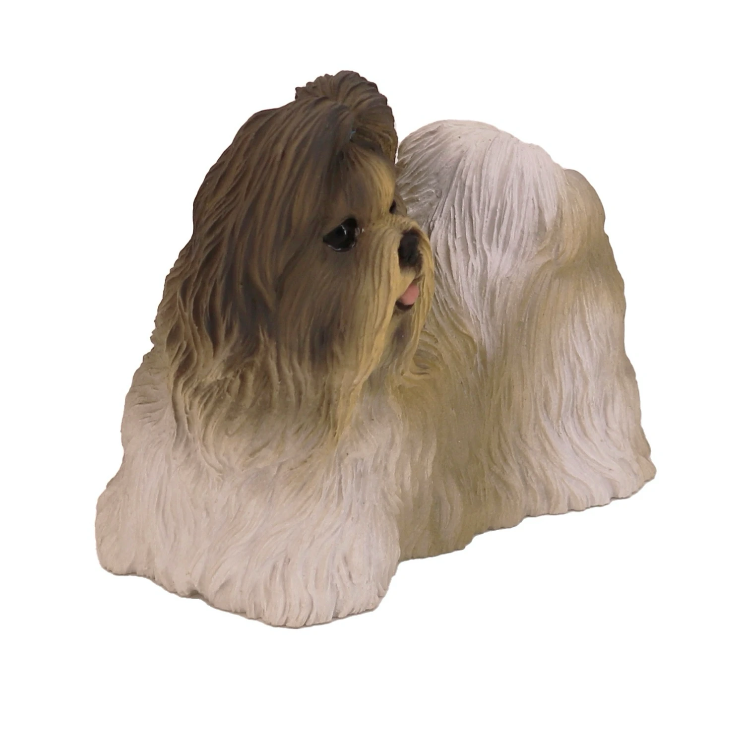 Gray and white Shih Tzu side view dog figurine for cremation urn