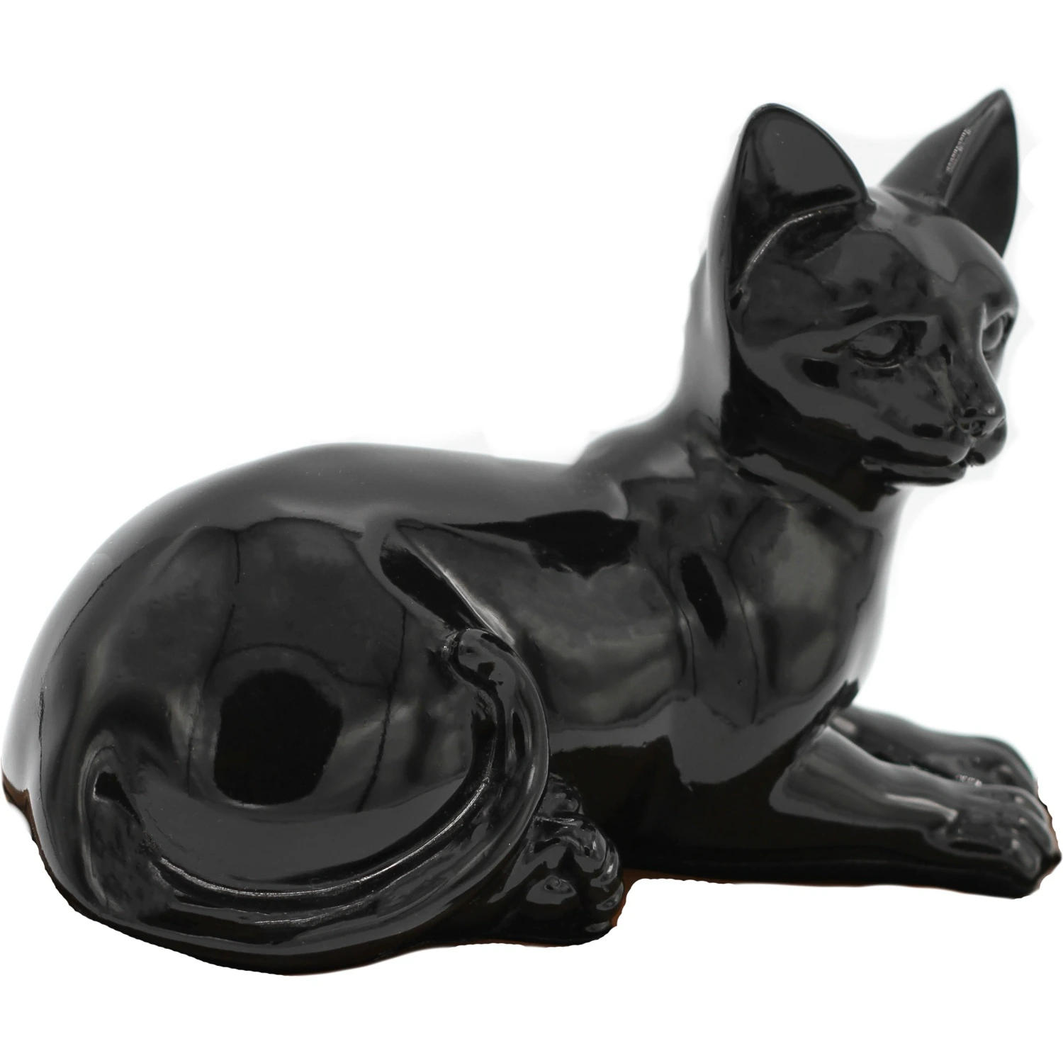 Faithful Feline cast resin and stone cat memorial cremation urn, black, laying