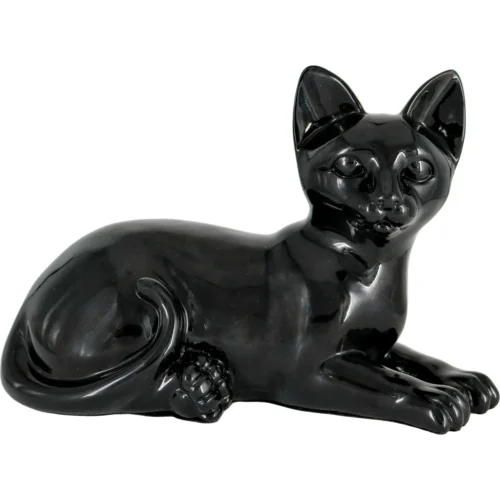 Faithful Feline cast resin and stone cat memorial cremation urn, black, laying