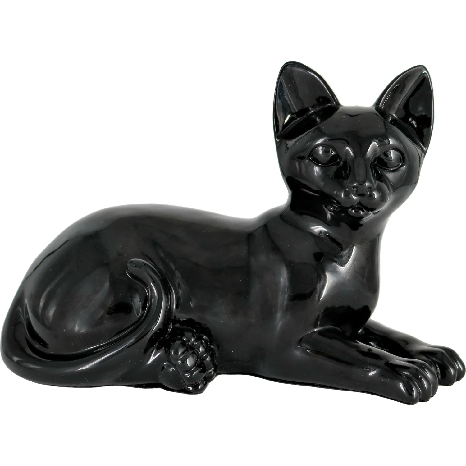 Faithful Feline cast resin and stone cat memorial cremation urn, black, laying