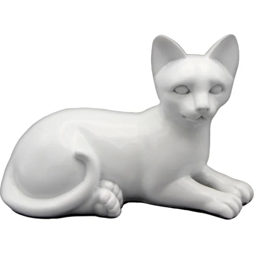 Faithful Feline cast resin and stone cat memorial cremation urn, white, laying