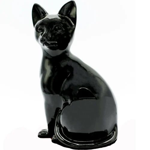 Faithful Feline cast resin and stone cat memorial cremation urn, black, sitting