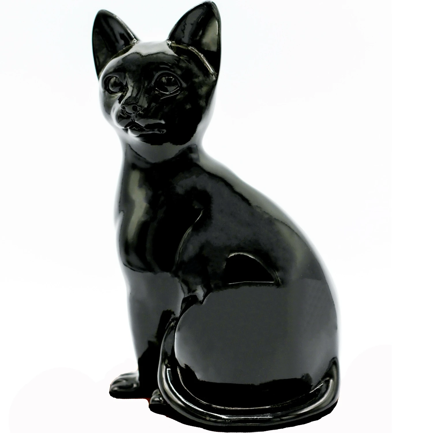 Faithful Feline cast resin and stone cat memorial cremation urn, black, sitting