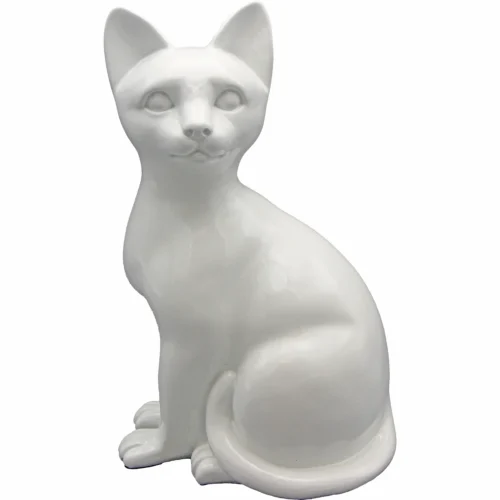 Faithful Feline cast resin and stone cat memorial cremation urn, white, sitting