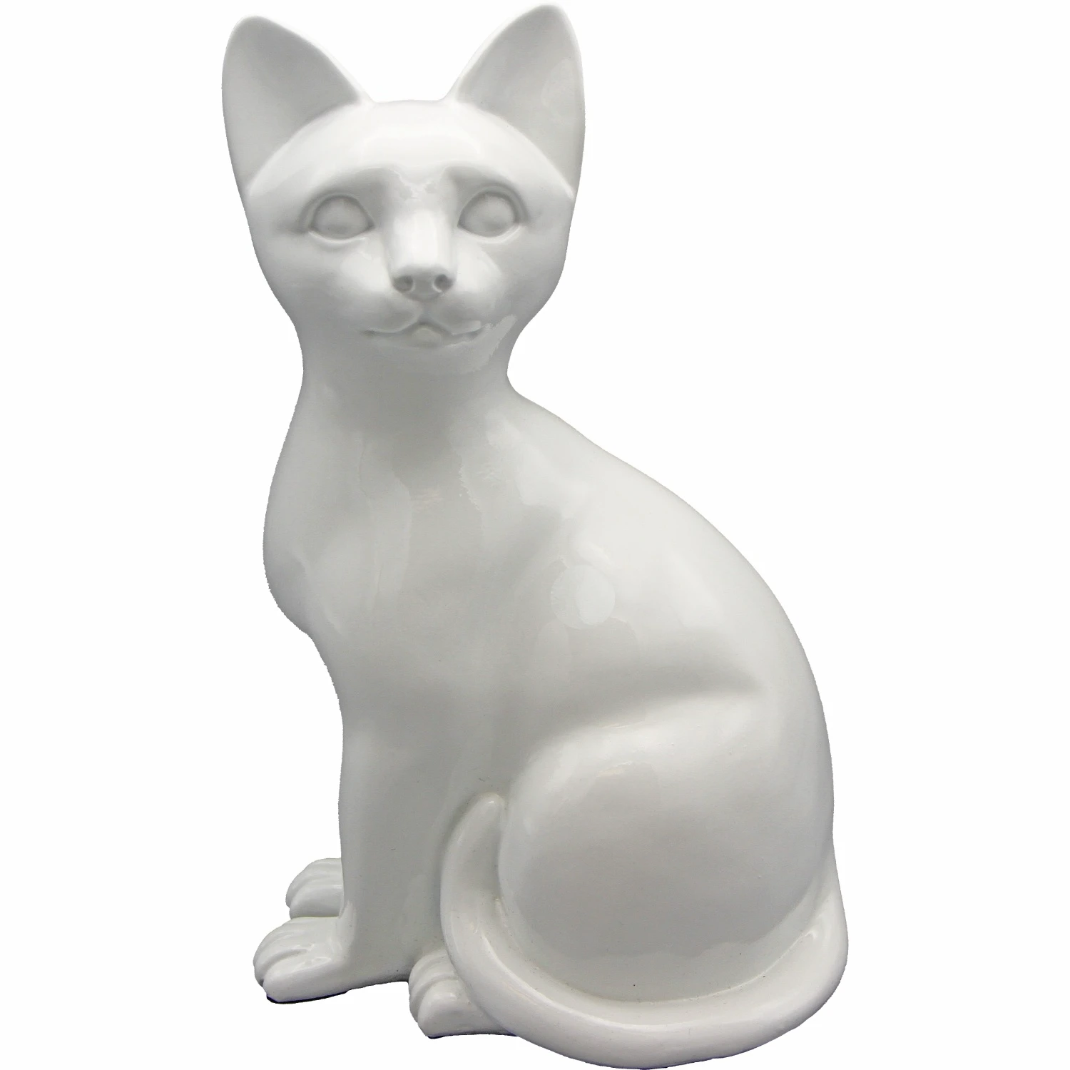 Faithful Feline cast resin and stone cat memorial cremation urn, white, sitting