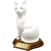Resin & Stone, Porcelain-style Cat Cremation Urn with base, Faithful Feline, sitting, white