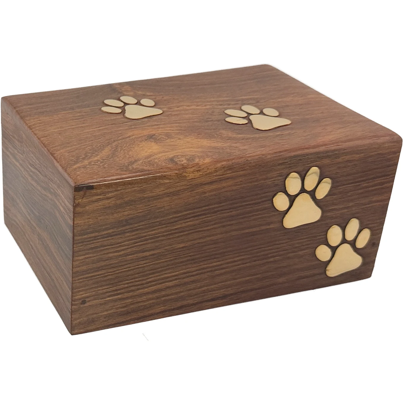 Rosewood pet cremation urn with 4 brass paw prints, medium, BBSWH-170, alt view