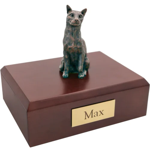 Bronze look Siamese cat figurine walnut wood memorial cremation urn