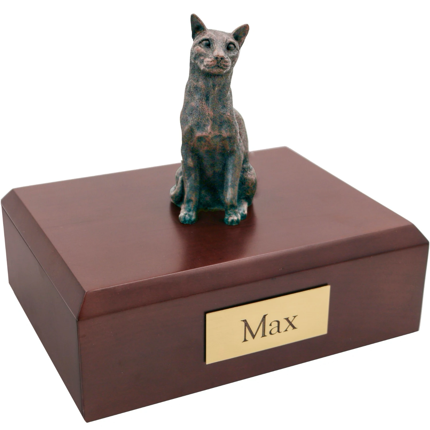 Bronze look Siamese cat figurine walnut wood memorial cremation urn