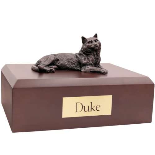 Bronze look Tabby cat figurine walnut wood memorial cremation urn