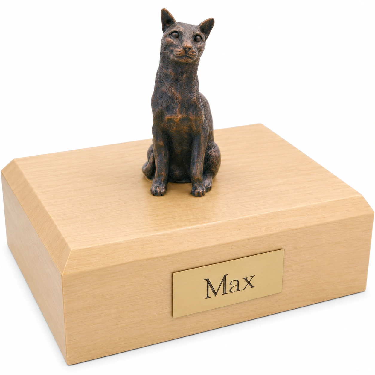 Bronze look Siamese cat figurine maple wood memorial cremation urn