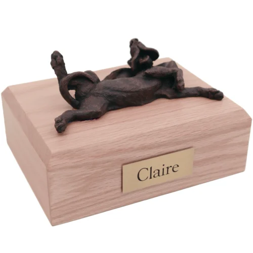 Bronze look Bloodhound dog figurine oak wood memorial cremation urn