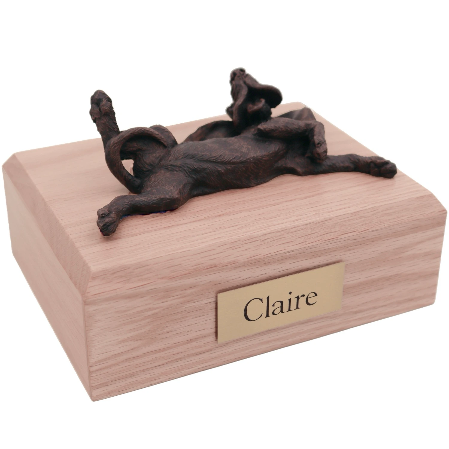 Bronze look Bloodhound dog figurine oak wood memorial cremation urn