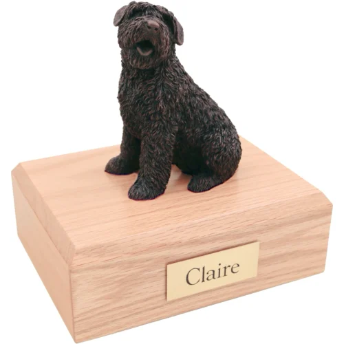 Bronze look Bouvier dog figurine oak wood memorial cremation urn