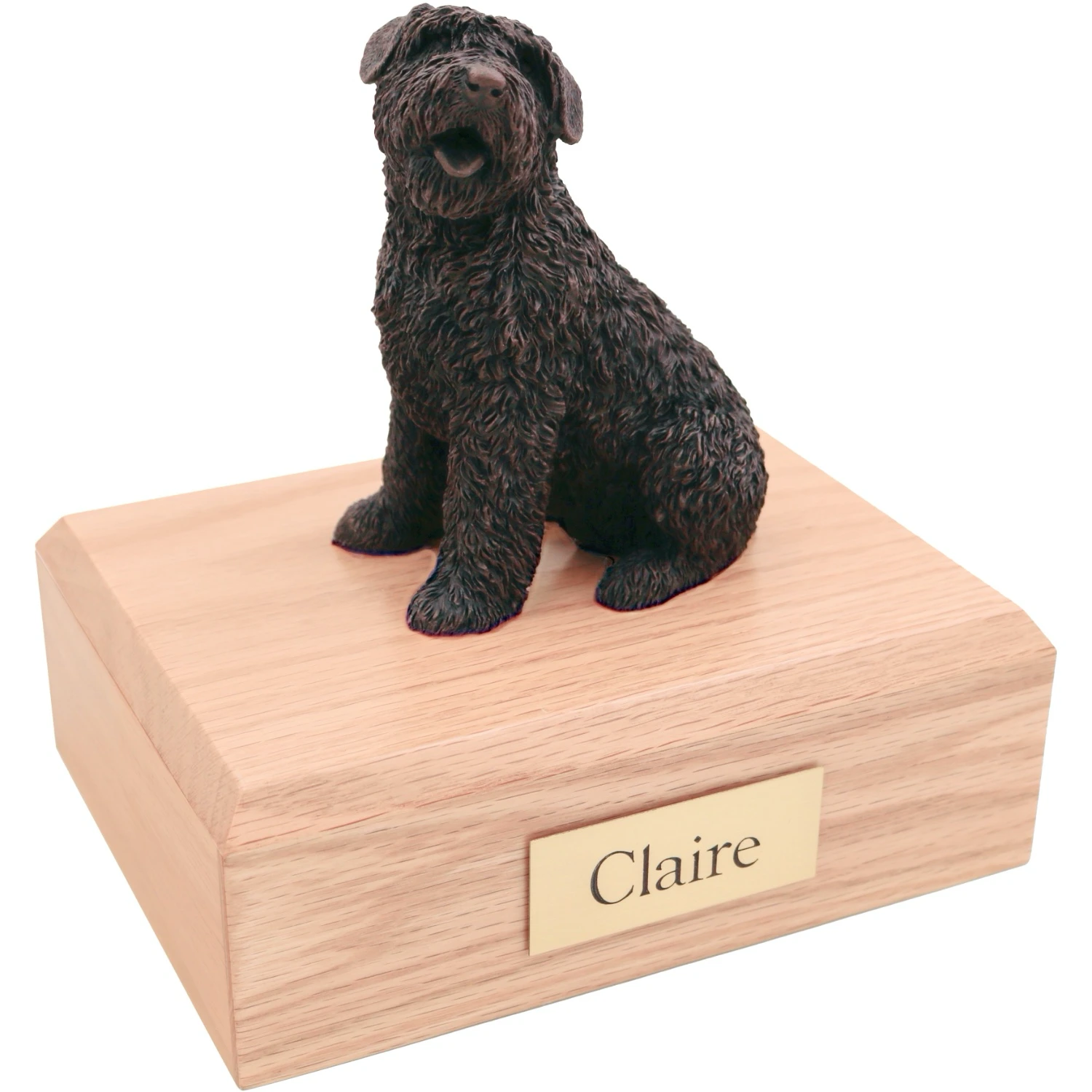 Bronze look Bouvier dog figurine oak wood memorial cremation urn