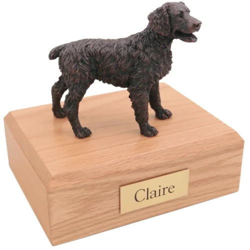 Bronze look Brittany Spaniel dog figurine oak wood memorial cremation urn