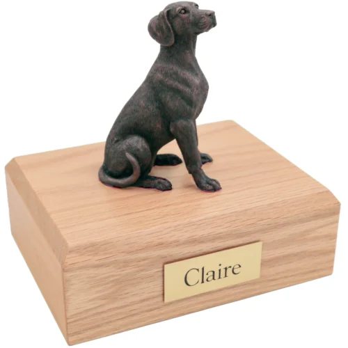 Bronze look sitting Dalmatian dog figurine oak wood memorial cremation urn