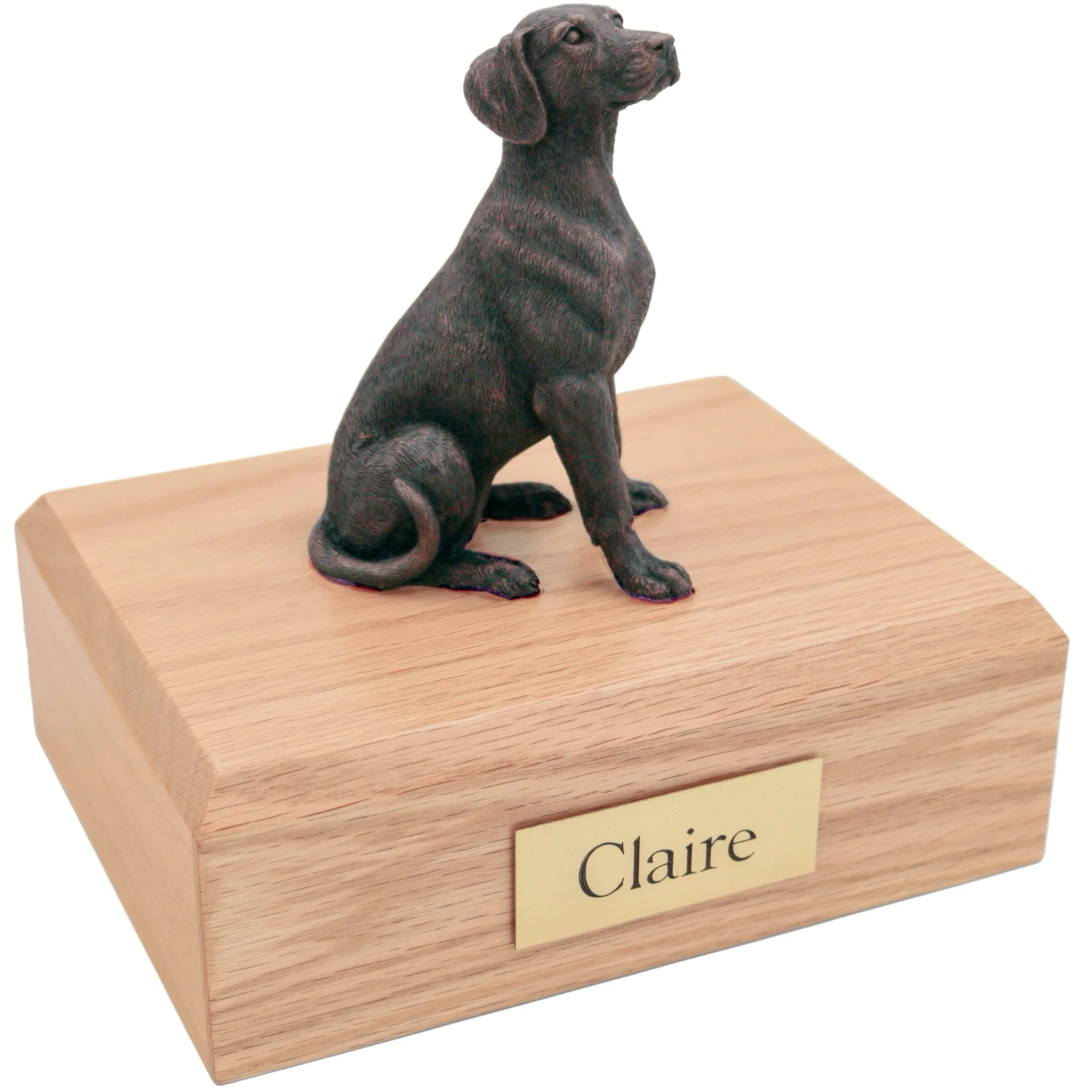 Bronze look sitting Dalmatian dog figurine oak wood memorial cremation urn