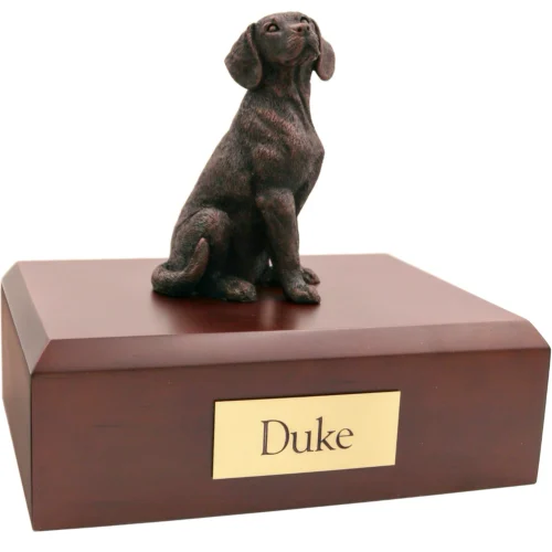 Bronze look Beagle dog figurine walnut wood memorial cremation urn