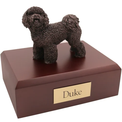 Bronze look Bichon Frise dog figurine walnut wood memorial cremation urn