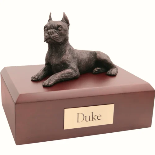 Bronze look Boston Terrier dog figurine walnut wood memorial cremation urn