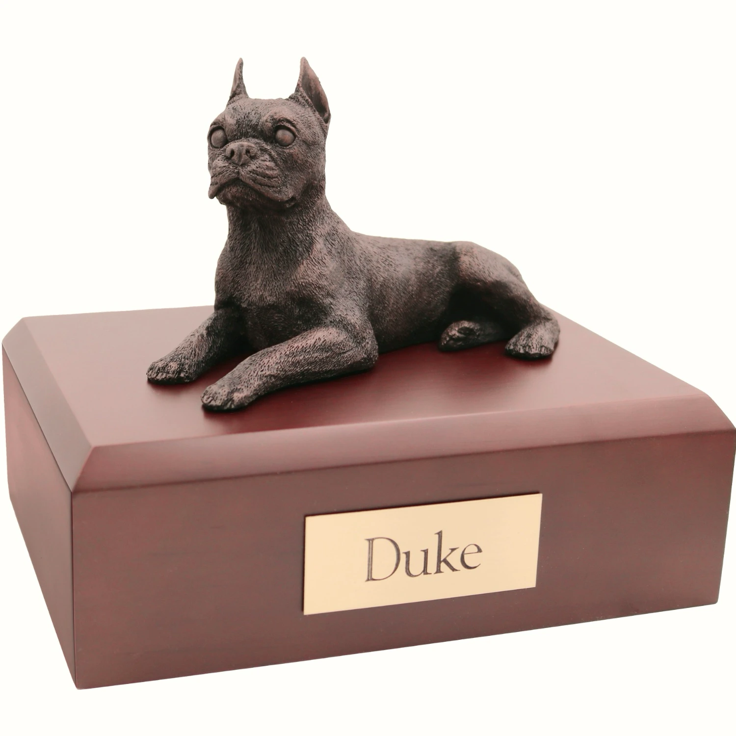 Bronze look Boston Terrier dog figurine walnut wood memorial cremation urn