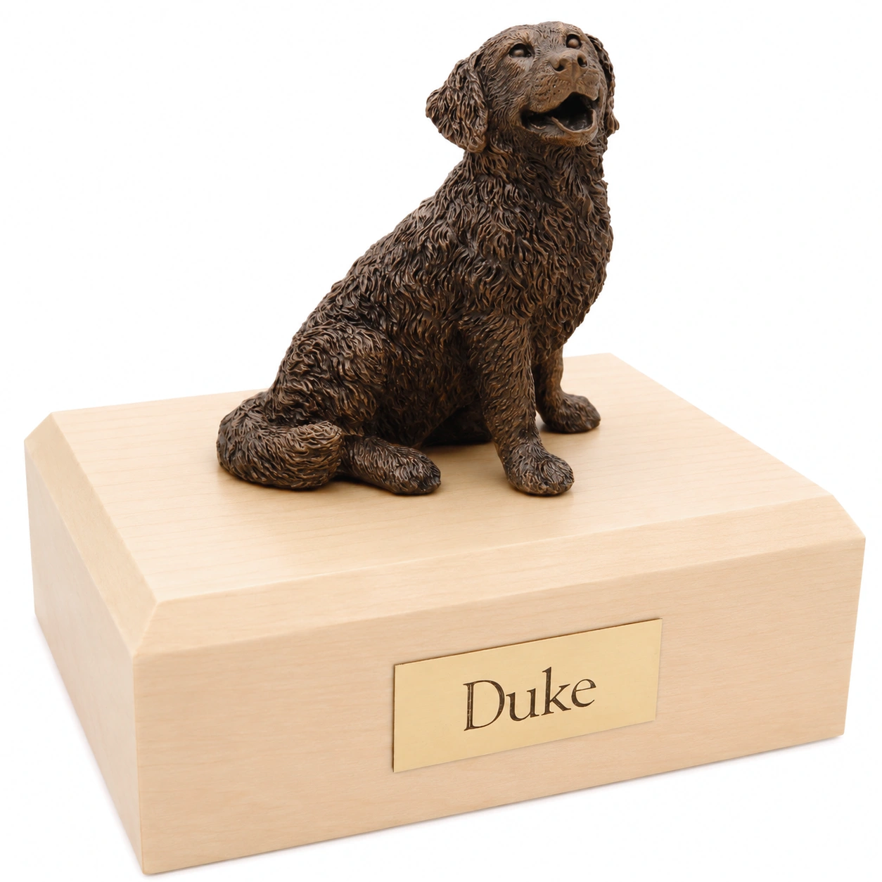 Bronze look sitting Bernese Mountain Dog figurine maple wood memorial cremation urn