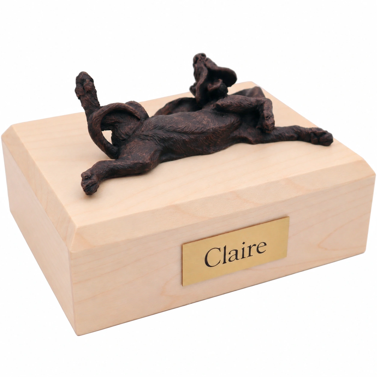 Bronze look Bloodhound dog figurine maple wood memorial cremation urn