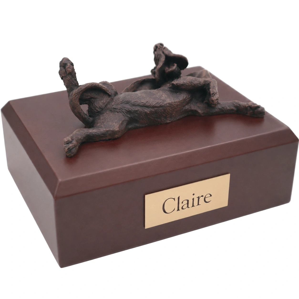 Bronze look Bloodhound dog figurine walnut wood memorial cremation urn