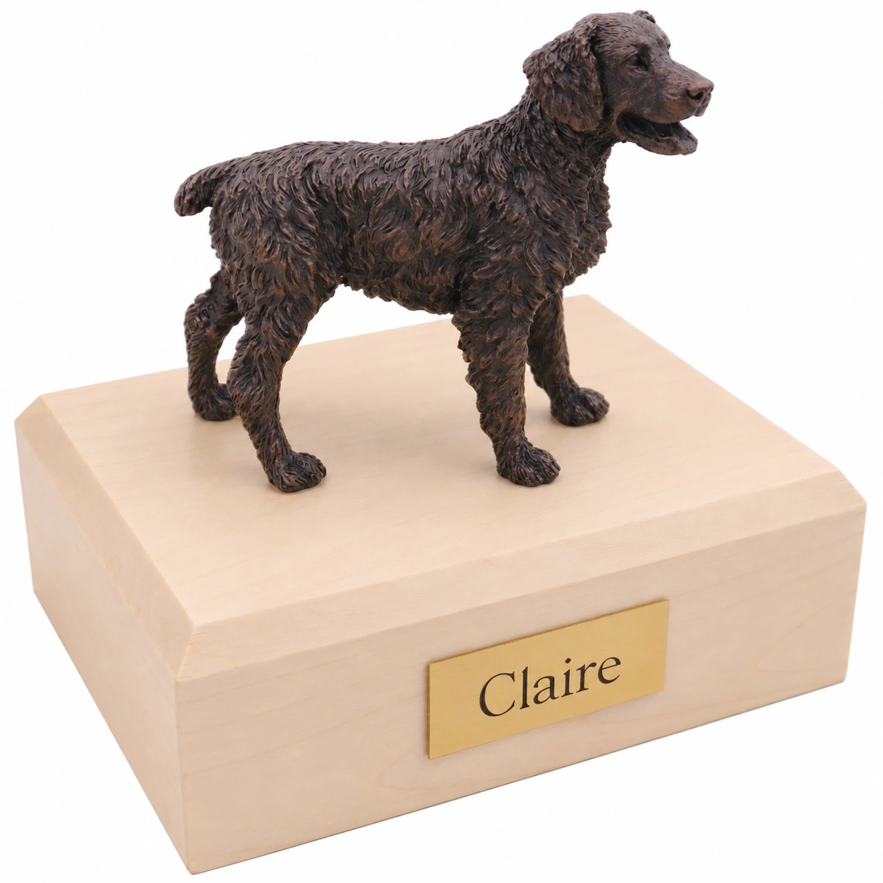 Bronze look standing Brittany Spaniel dog figurine maple wood memorial cremation urn