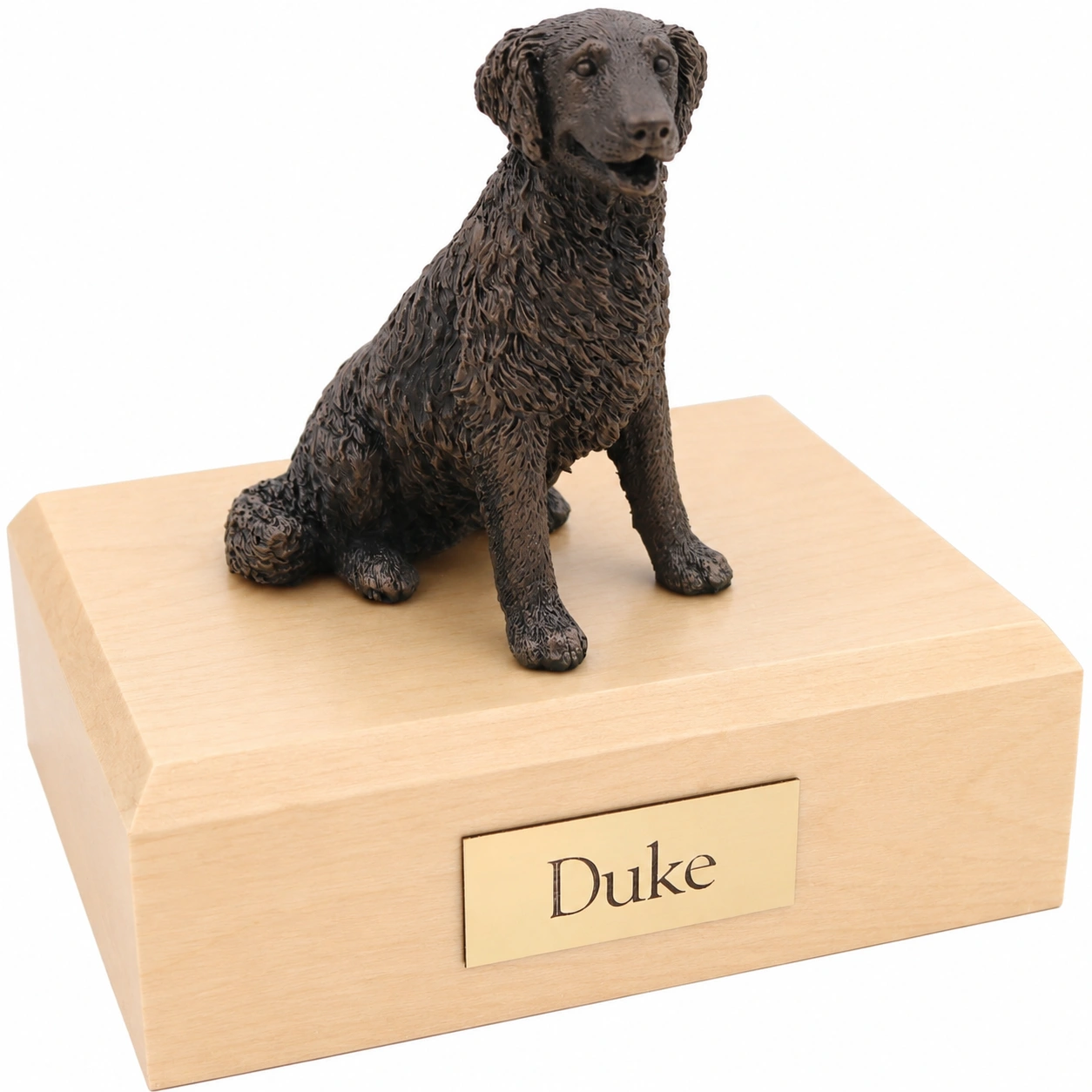 Bronze look sitting Labrador Retriever dog figurine maple wood memorial cremation urn