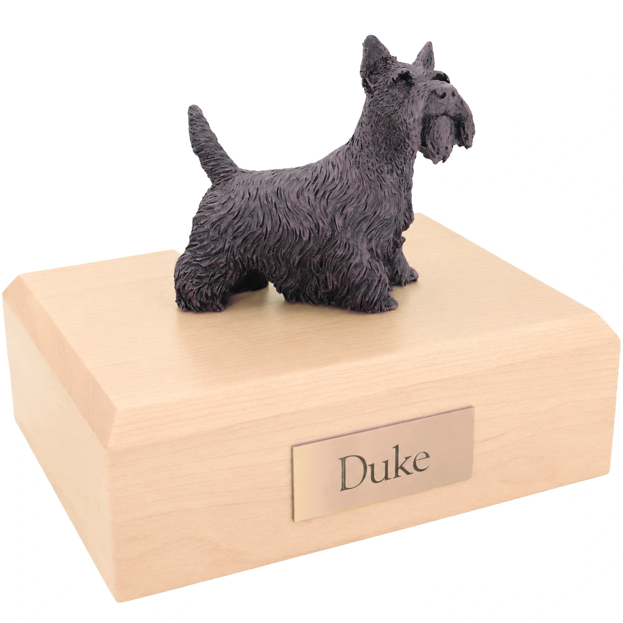 Bronze look standing Scottish Terrier dog figurine maple wood memorial cremation urn