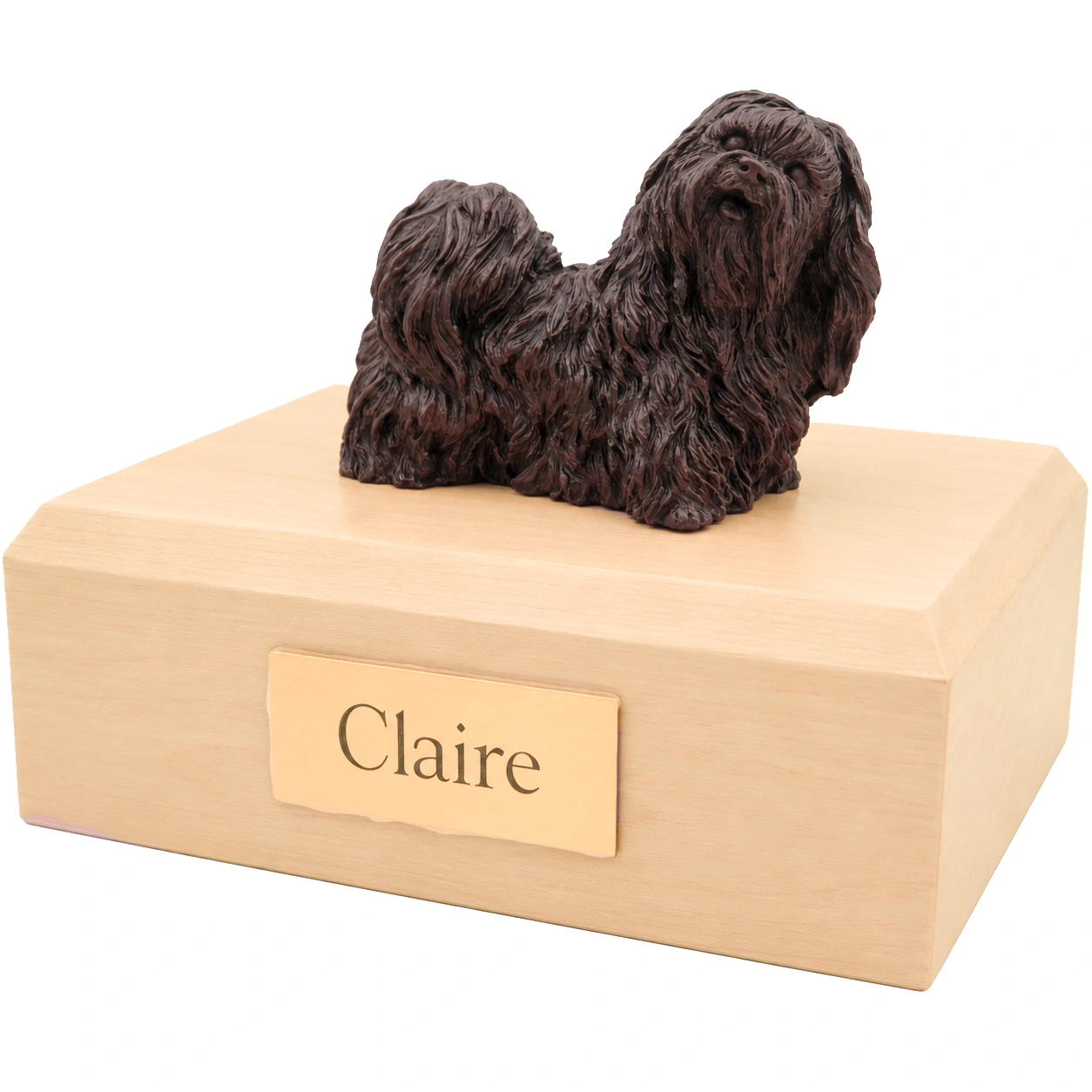 Bronze look standing Shih Tzu dog figurine maple wood memorial cremation urn