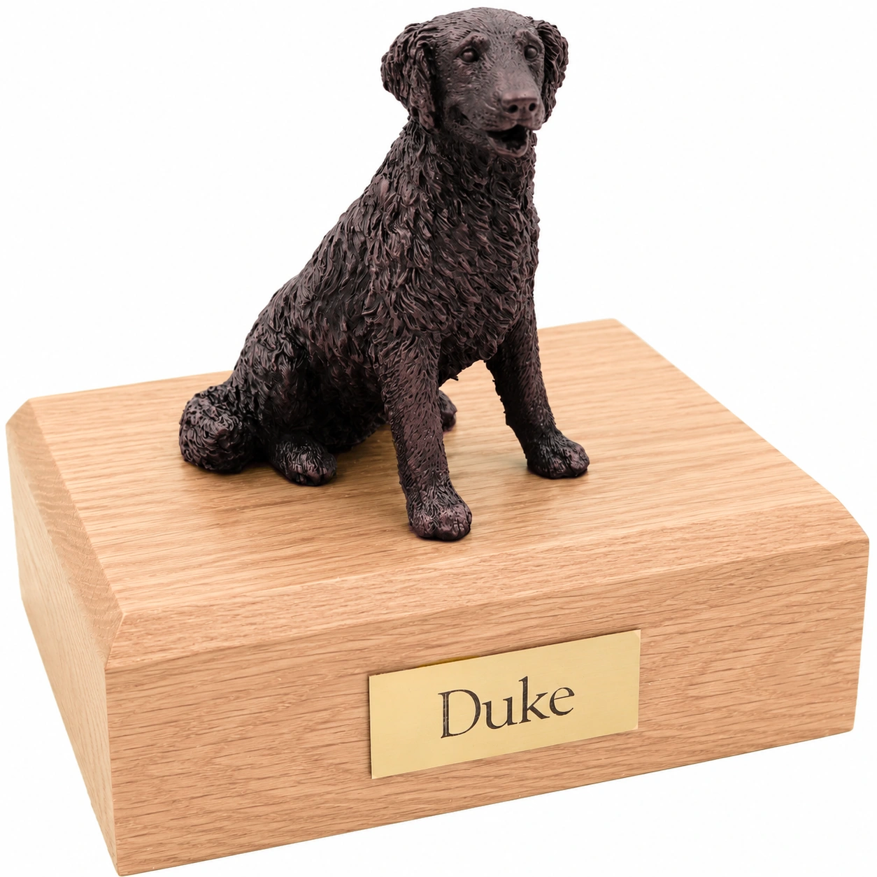 Bronze look sitting Labrador Retriever dog figurine oak wood memorial cremation urn