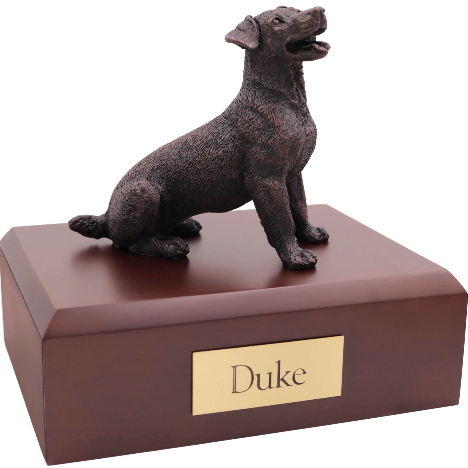 Bronze look sitting Jack Russell Terrier dog figurine walnut wood memorial cremation urn